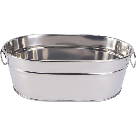 Seau ovale en métal galvanisé, bac à boissons, seau pour bouteilles de vin et de bière, porte-glaçons pour vin, refroidisseur de boissons portable pour fêtes, seau de rangement ovale pour la mer (1/5)