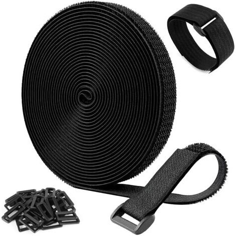 Sangles de Câble Réglables de 5m x 2cm avec 25 boucles, Attache Câble Scratch Serre Cable Bande Sangle Réutilisable Câble Management Facile à Couper pour Ranger et Organiser Câbles, Noir (1/5)