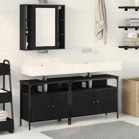 Meubles de salle de bain 3 pc Noir 80 x 30 x 60 cm, Meuble Mural, Design Moderne (1/5)