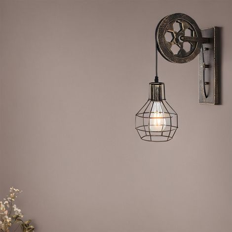 Youyijia Industrial Wall Lights Vintage Wall Sconce Wire Cage Wall Lamp E27 Lamp Holder Lifting Pulley Wall Sconces Indoor Decorative Lighting Suitable For Living Room Bedroom (1/5)