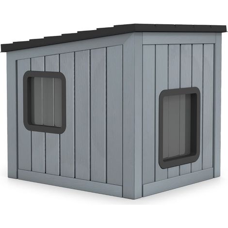 Caseta para gatos de exterior e interior, 62,5 x 54 x 56,5 cm, resistente a la intemperie, minimalista, de PP gris, 200017729