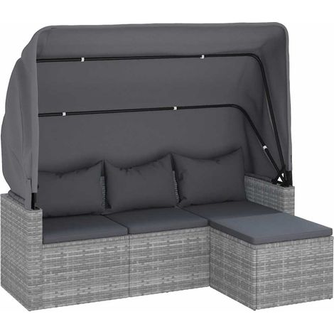 Maison Exclusive - 3-Sitzer-Gartensofa mit Dach und Fußhocker Gra