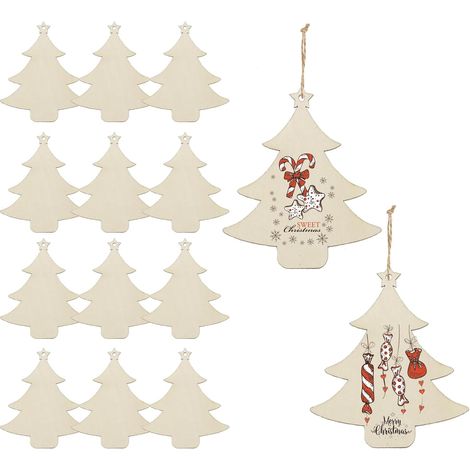 Lot de 50 Sapins en Bois à Décorer, Sapin de Noël en Bois Bricolage, à Suspendre, Décoration de Noël (Arbre-Petit) (1/5)