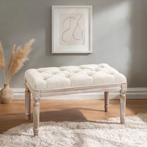 Banc coffre vintage avec repose-pieds en bois 80 cm en polyester (1/5)