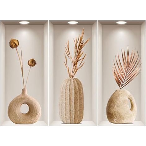 Vase en 3D Stickers Muraux 3 PCS, Autocollants D'art Mural Décoration Murale de Chambre Décalque Mural de Vase, Salon Chambre à Coucher Cuisine Salle de Bain Décoration Murale 50 X 23CM (1/5)