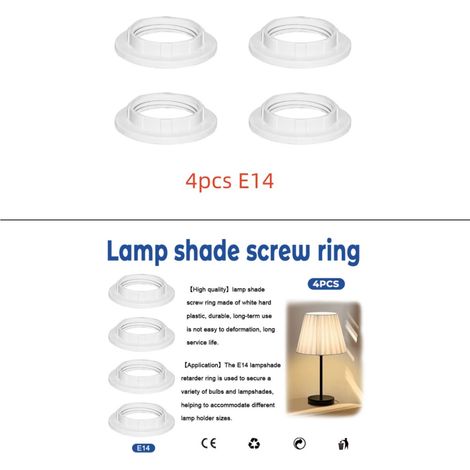 Lot de 4 douilles métalliques, bagues de réduction pour abat-jour à vis en plastique E14, anneaux de fixation pour luminaires, rondelles adaptatrices pour abat-jour en plastique (28 mm, blanc) (1/2)