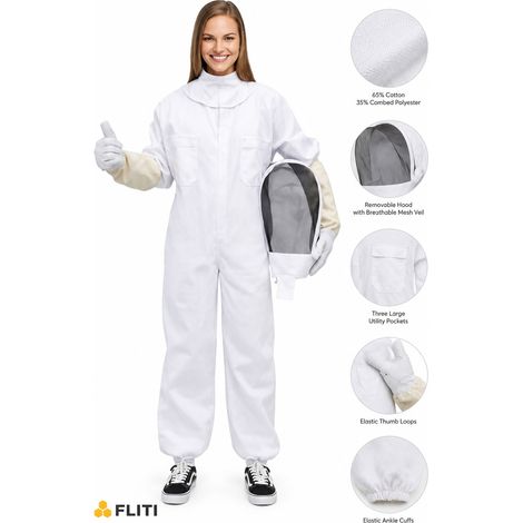 Tenue Apiculteur, Combinaison d'Apiculture pour Tout avec Gants d'Apiculteur, TOOSOAR Blanc Costume Apicole en Coton (XL)