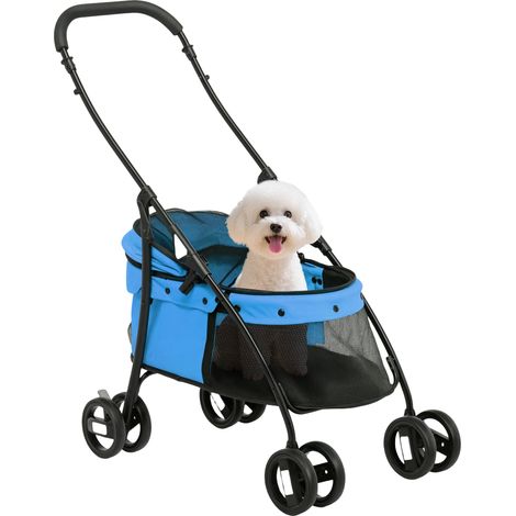 Cochecito para Perros Pequeños Plegable con Ventanas de Malla Cojín Lavable Correas de Seguridad y Marco de Acero Azul (1/5)