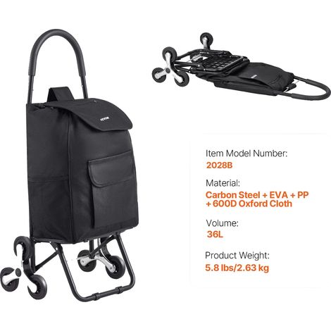 Cesta de la compra, diseño para subir escaleras, asa ergonómica, 36 L (1/2)