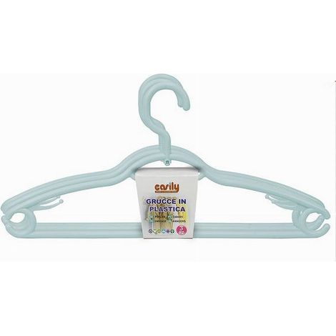 TRADE SHOP - Set 3 Pz Grucce Plastica Stampelle Appendi Abiti Pantaloni Giacche Azzurro 79332 - (1/2)