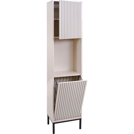 [JAMAIS UTILISÉ] Armoire haute HHG-175, armoire de salle de bain, étagère de salle de bain, compartiments de rangement, panier à linge, MDF mélaminé 174 x 39 x 30 cm, aspect bois brun