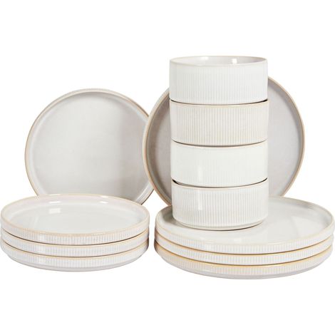 Set of 12 Dinnerware SPIKENARD Stoneware Off-White