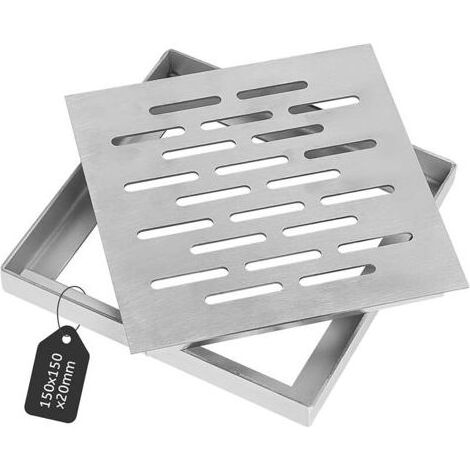 Pair Grille Evacuation Eau Exterieur, Couvercle de vidange en Acier Inoxydable avec Cadre, Grille de Drainage pour Eau de Pluie, 150×150×20mm (1/5)