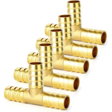 5 pièces Brass Hose Barb Tee, 3-Way Tee Hose Fitting (14mm"Hose Barb) GO (1/4)