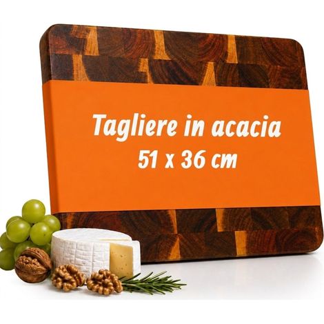Relaxdays Tagliere, legno di acacia, 51 x 36 cm, per tagliare e servire, spesso 3 cm, bordi arrotondati, naturale (1/5)