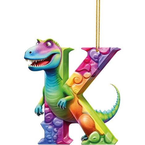 Ornement De Noël Dinosaure - Lettre K - Décoration En Forme De Dinosaure Pour Arbre De Noël - Lot De 1 (1/2)