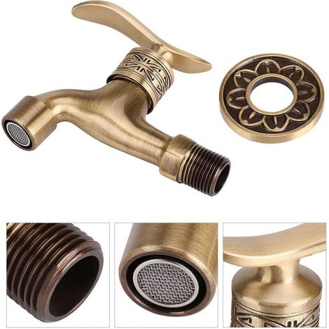 Grifo de jardín exterior de latón para montaje en pared, grifo antiguo tipo fregona para baño y piscina. (1/3)
