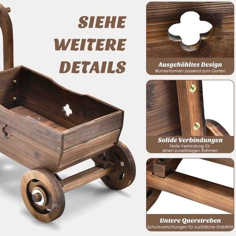 Pflanzkubelwagen aus holz mit radern 68 x 385 x 535 cm (1/5)