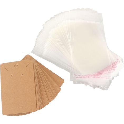 100 lots de présentoirs à boucles d'oreilles avec trous de suspension, sachet en papier kraft transparent, emballage cadeau (1/5)