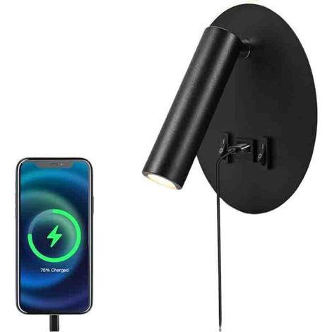 Applique murale LED 3W + 8W, 3000K, liseuse de lit avec port USB, lumière réglable pour chambre, salon, escalier et hôtel. (1/5)