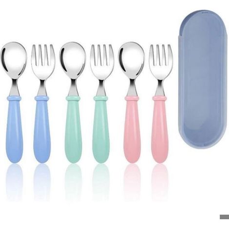 Couverts Enfants - Fourchettes Et Cuillères En Inox Avec Poignée Plastique - Pour Maison Ecole Jardin D Enfants - Lot De 6 Pièces (1/4)