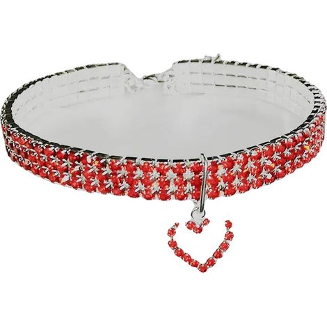Collare per animali domestici, decorazione gioiello, funzione di sgancio di sicurezza, L, collare rosso "amore" (1/2)