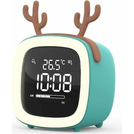 Réveil Mignon Bleu Cerf Dessin Animé pour Enfants Étudiants - Horloge personnalisée avec charge électronique - Fonction réveil et veilleuse (1/5)