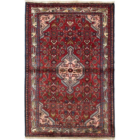 Tapis d'orient, 101 x 144 cm, oriental, rouge, beige et bleu, en laine authentique, fabriqué en Iran (1/5)