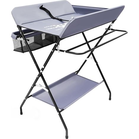 Table à langer pliable - Coussin de baignoire - Pour bébé et enfant - Avec pas de roues - Hauteur non réglable - 80 x 63 x 96 cm - Avec motif girafe, ceinture de sécurité et compartiments de rangement (1/5)