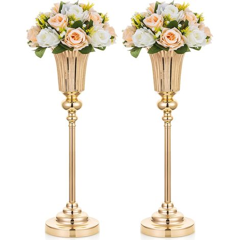 Vase Or pour Centre de Table 2 Pièces 54.6cm Haut Support Fleur Mariage Trompette Doré Metal Vases pour Anniversaire (1/5)