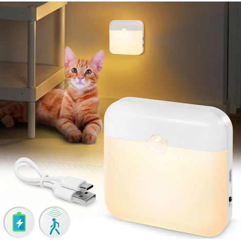 Veilleuse LED Rechargeable avec Détecteur de Mouvement - 180J Autonomie, 50000h Durée pour Escaliers/Chambre (Blanc Chaud)