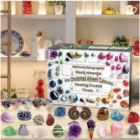Coffret surprise de Noël avec calendrier de l'Avent 24 jours - Cadeau de Noël pour enfants - Pierres de cristal naturelles de guérison (1/4)
