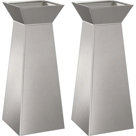 Set di 2 fioriere a colonna design contemporaneo esterno 40 x 40 x 100 cm in metallo argento 020052419