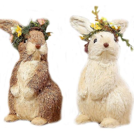 Stroh-Osterhasenfiguren, lebensecht, handgefertigt, gewebt, Tischdekoration, Bastelarbeiten, Gartenparty-Dekoration