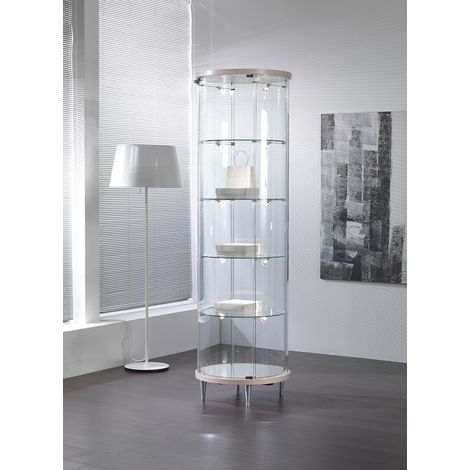Vetrina in Cristallo Temperato 4 Ripiani Altezza 190 cm Diametro 56cm Colore Silver (1/2)