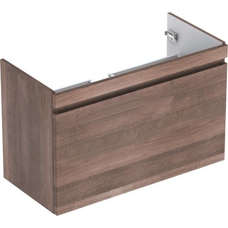 Mueble bajo lavabo Geberit Renova Plan, con un cajón y un cajón inglés: Ancho 92,6cm, Alto 58,6cm, Fondo 43,8cm, Roble / Lámina decorativa estructurada
