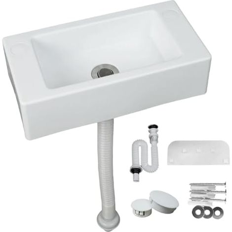 Lavabo en plastique avec tuyau - Pour jardin, garage, cave, camping-car (blanc, 40 x 20 cm) (1/5)