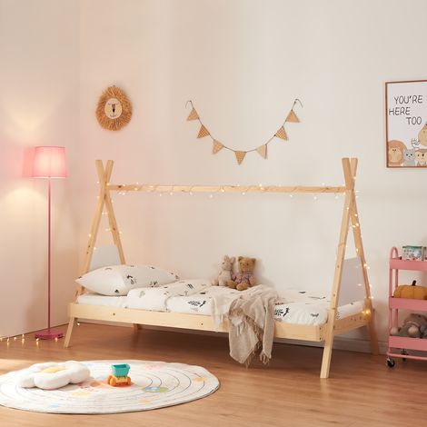 Cama infantil Siikajoki estructura Tipi madera de pino 90x200 cm - Natural/Blanco [en.casa]