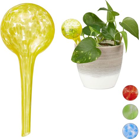 Lot de 2 Globes d'arrosage, Verre, Jaune, Ø 6 cm, Tige 9 cm, Pour plantes en pot, Vacances (1/5)