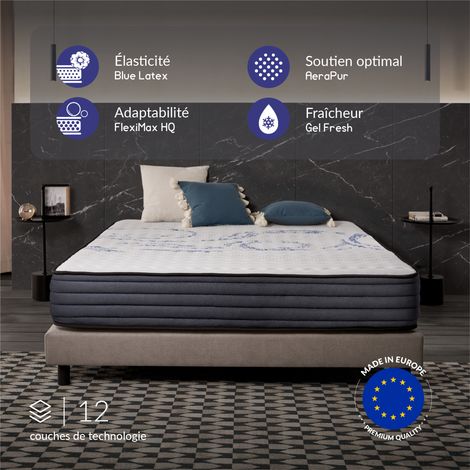Naturalex - Matelas Perfect Sleep - 90x190 cm - Mousse mémoire de forme HR, Blue Latex, Hypoallergénique - Ferme - 7 zones de confort - Face été/Hiver - Épais 26 cm