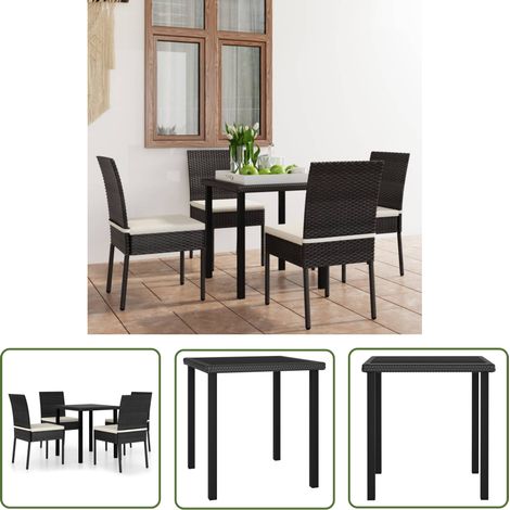 The Living Store Ensemble à manger de jardin 5 pcs Résine tressée Noir - Salon De Jardin - Meubles De Jardin - Table De Jardin - Chaises De Jardin - Résine Tressée (1/5)