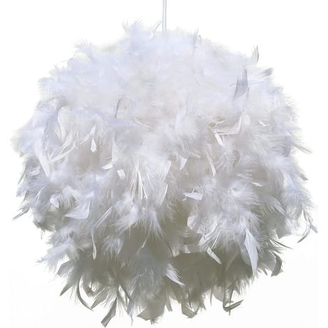 Abat-jour en plumes duveteuses, plafonnier, lustre, lampe de table et lampadaire pour salon, chambre, fête et mariage, 30 cm, blanc (SKU produit : 96855400  SKU Offre : mkh25.7.24-10) (1/5)
