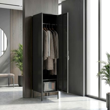 Armoire vestiaire 40x40x179 cm noire en acier avec porte verrouillable et tringle de suspension (1/3)