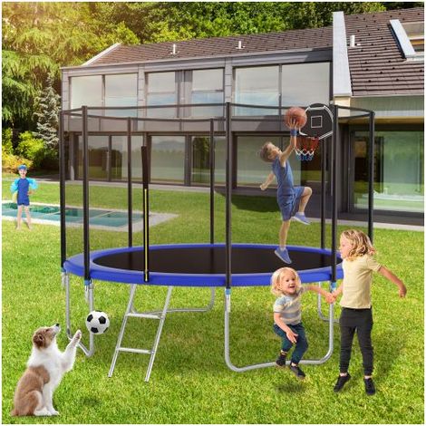 Trampoline de jardin extérieur - SOGEU - Trampoline 366cm - Filet de protection - Échelle et panier inclus - Cadre acier galvanisé (1/5)