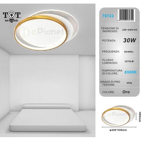 Plafoniera led 30w cerchio oro lampadario da soffitto design moderno tondo luce bianco naturale Bianco freddo