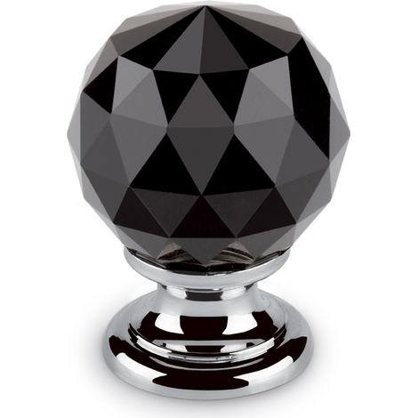 Bouton cristal - Hauteur : 36 mm - Décor : Noir - Diamètre : 25 mm - Matériau : Cristal et laiton - Décor embase : Chromé - FOSUN (1/2)