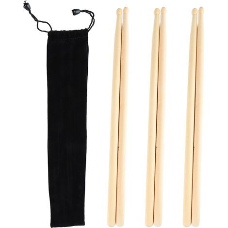 3 Paires de Baguettes de Batterie 5A en Bois Massif, Prise Confortable et Antidérapante pour Pratique et Spectacles (1/5)