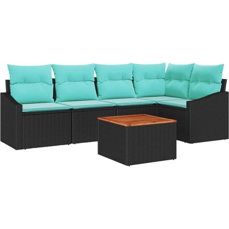 Gartensofa-set mit Kissen 6 pcs Schwarz Poly-Rattan vidaXL