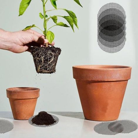 Tampon En Maille - Pour Pot De Fleurs - Drainage Et Retention Du Sol - 150 Pièces - Noir (1/4)