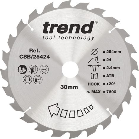 Lame de scie circulaire bois 254 mm, 30 mm, 24 dents TCT +20° (1/5)